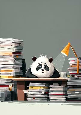 Overworked Panda Cartoon Illustration