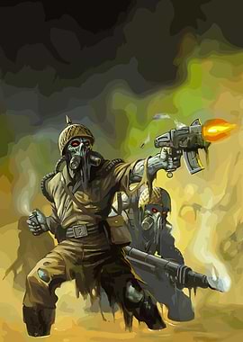 Gas Mask Soldiers in a Toxic Environment