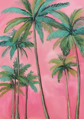 Palm Trees on Pink Background Painting