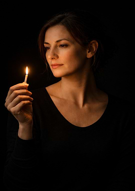 Woman Holding Candle in the Dark