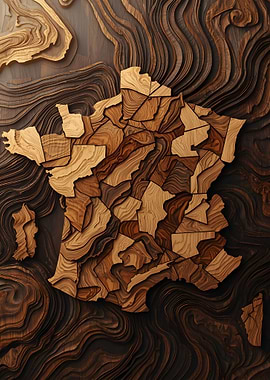 Wooden Map of France