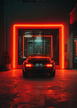 Retro Car with Neon Lights