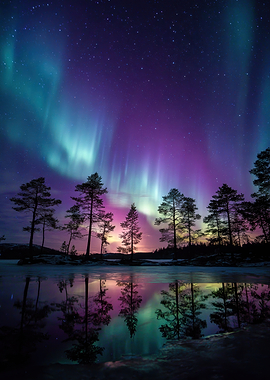 Aurora Borealis over a Frozen Lake