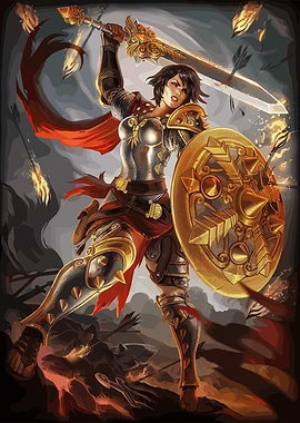 Female Warrior with Sword and Shield