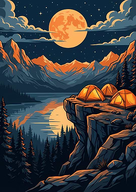 Camping Under the Moonlit Mountains