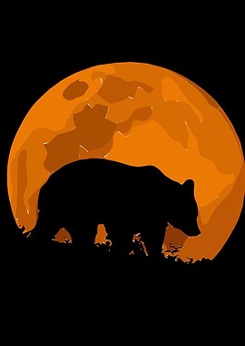 Bear Silhouette with Orange Moon