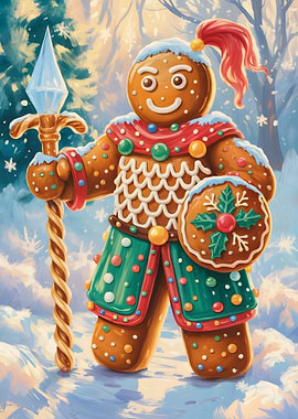 Gingerbread Warrior in Winter Forest