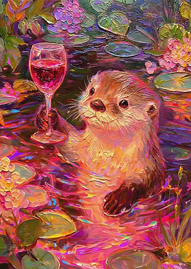 Otter with Wine Glass Painting