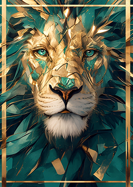 Emerald and Gold Lion Portrait