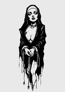Creepy Nun with Ropes Illustration