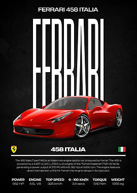 Ferrari 458 Italia Red Car Poster