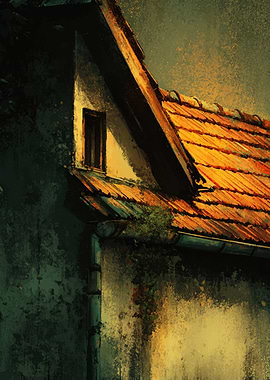 Old House Corner with Tiled Roof