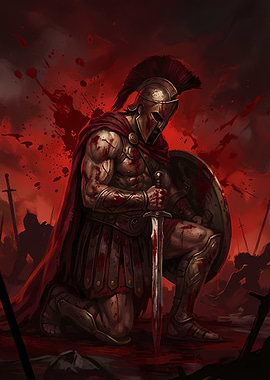 Spartan Warrior Kneeling in Blood