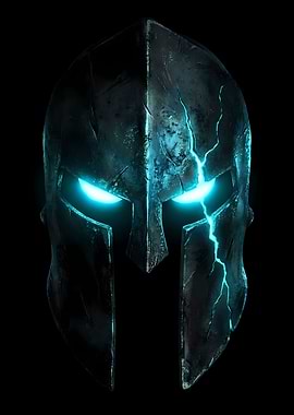 Glowing Spartan Helmet on Black