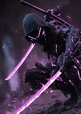 Cyberpunk Ninja with Glowing Swords
