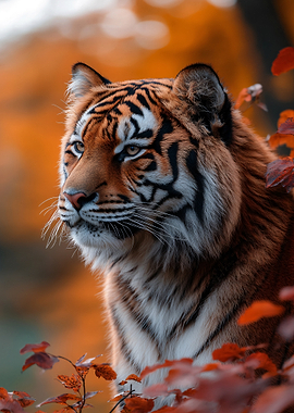 Tiger Portrait in Autumnal Setting