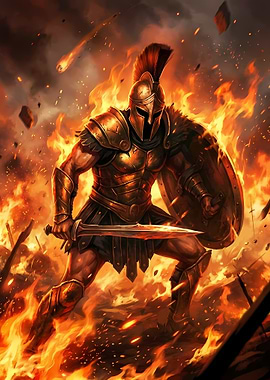 Spartan Warrior in Flames