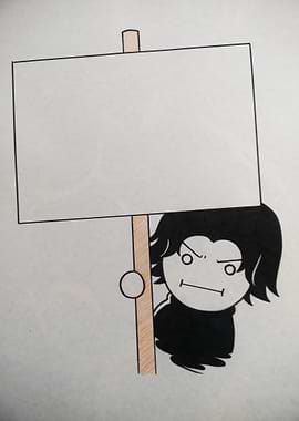 Cartoon character holding blank sign