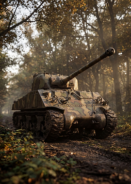 Camouflaged Tank in Forest