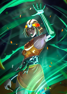 Mystical Woman with Glowing Green Energy