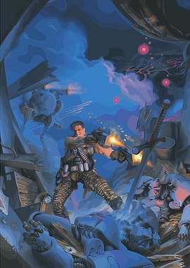 Action Hero in Sci-Fi Battle Scene