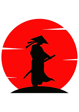 Samurai Silhouette with Red Sun