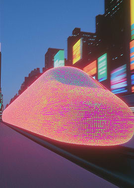 Futuristic Neon Train in Cityscape