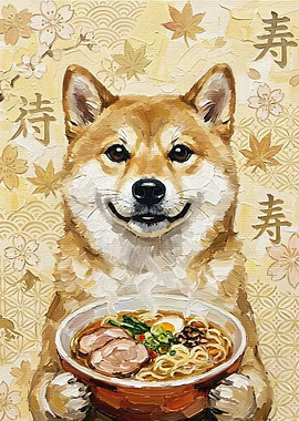 Shiba Inu with Ramen Painting