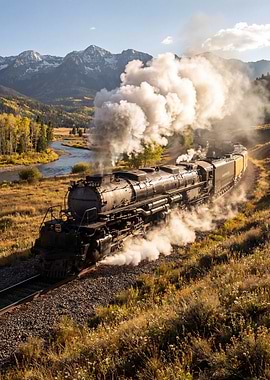Steam Train in Mountain Landscape
