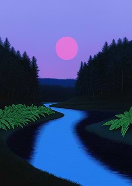 Pink Moon River Landscape