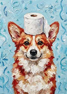 Corgi with Toilet Paper Hat