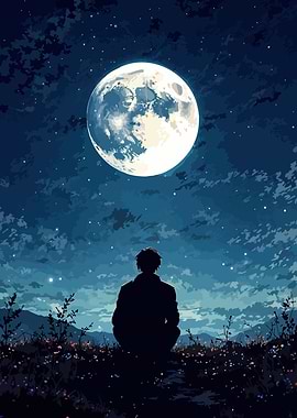 Man gazing at the moon