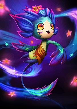 Whimsical Blue Creature with Floral Crown