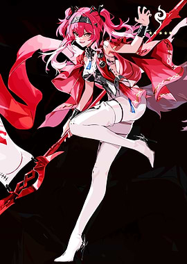 Anime Girl with Red Hair and Spear