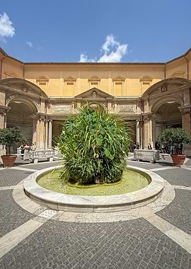 Vatican courtyard with fountain and plants