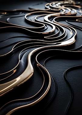 Abstract Gold and Black Wavy Lines