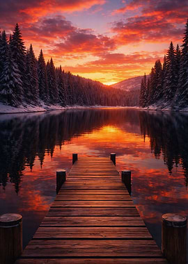 Winter Lake Sunset Dock View