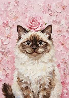 Ragdoll Cat with Rose Painting