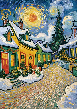 Winter Village in Van Gogh Style