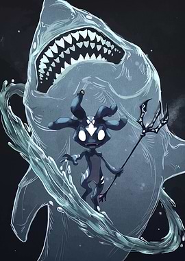 Cartoon Character with Shark and Trident