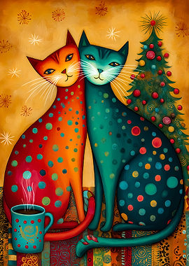 Whimsical Cats Christmas Art