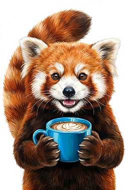 Red Panda with Coffee Cup