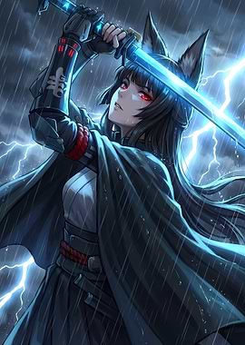 Fox Girl Samurai in Storm