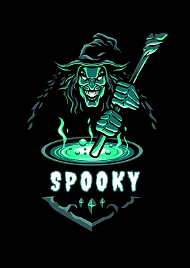 Spooky Witch Brewing Potion Illustration