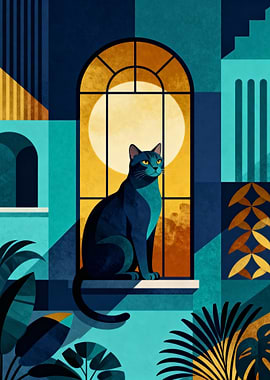 Cat in Window Geometric Art