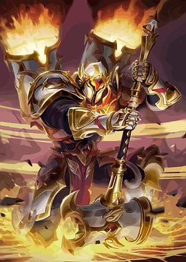 Armored Warrior with Flaming Hammer