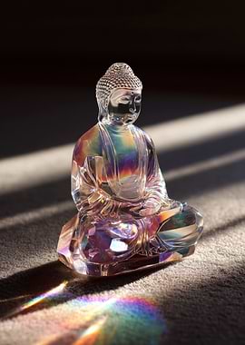 Crystal Buddha Statue with Rainbow Reflection