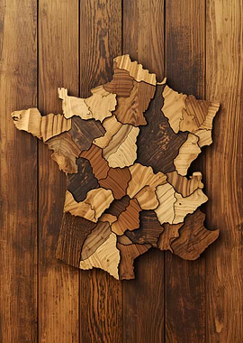 Wooden Map of France