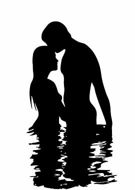 Silhouette of Couple in Water