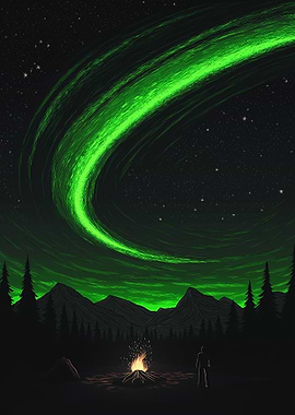 Aurora Borealis over Campfire